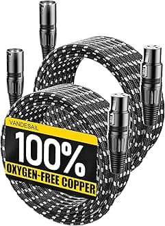 XLR Cables 20ft 2 Pack, Nylon Braided XLR Extension Microphone Cable, OFC Shielded Balanced Male to Female Mic Cord for Preamp Recording Mixer Amplifie Speaker Black