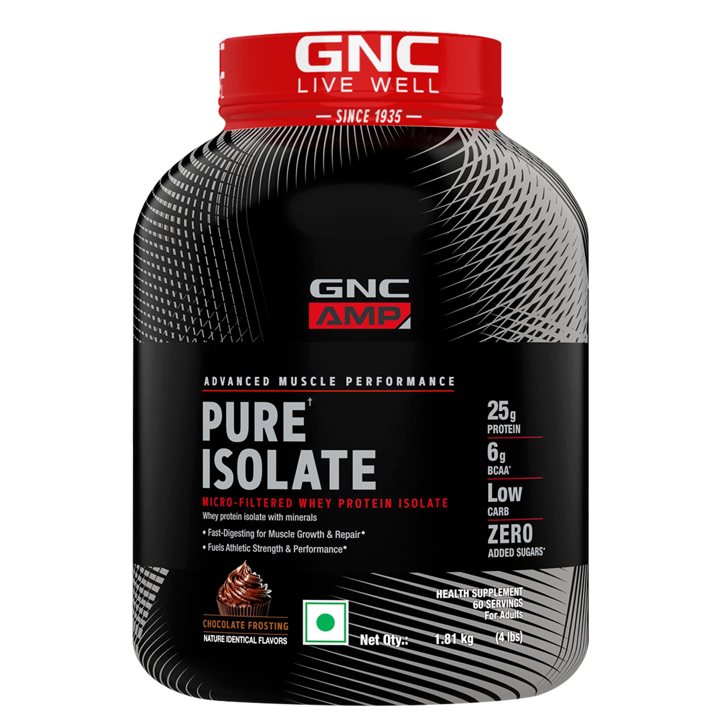 AMP Pure Isolate Low Carb | Boosts Athletic Performance | Builds Lean Muscles | Speeds Up Recovery | Increases Strength | USA Formulated | 25g Protein | 6g BCAA | Chocolate Frosting | 4 lbs