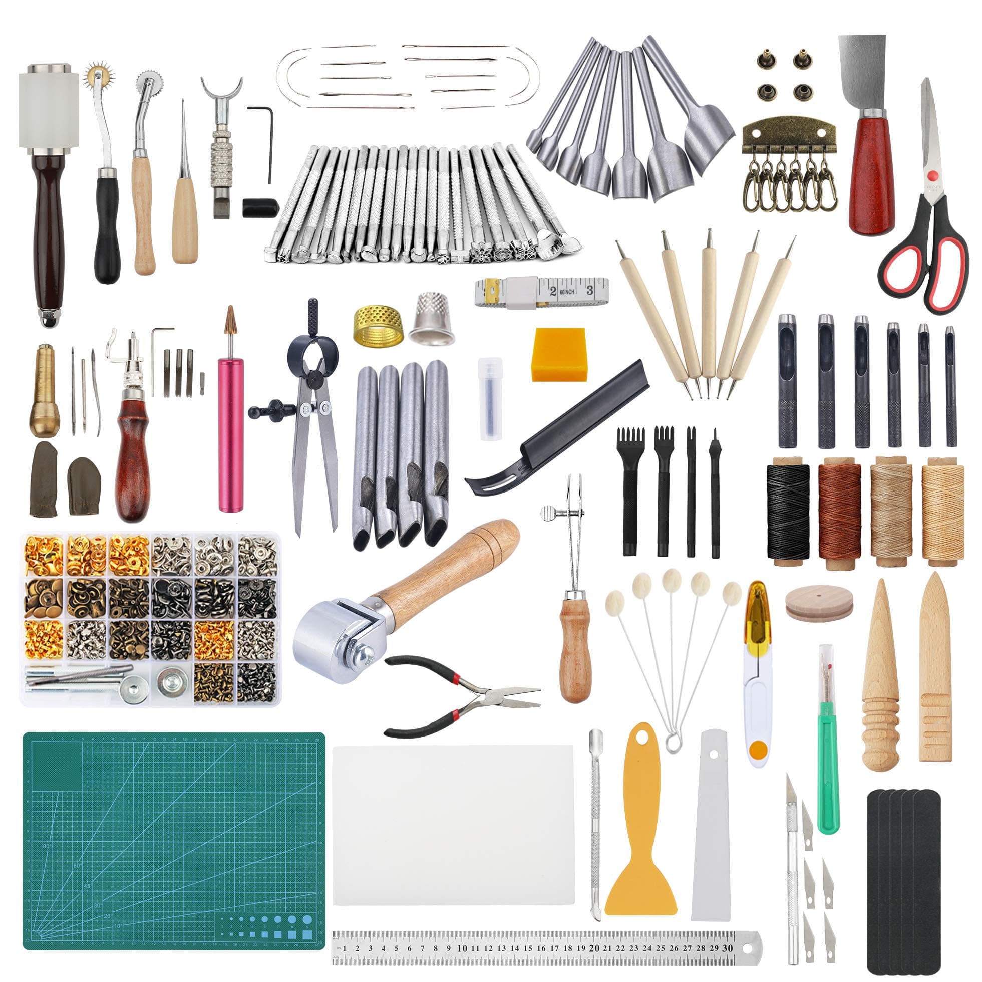 Dorhui 372 Pieces Leather Crafting Tools,Leather Tools Leather Working Tools and Supplies, Leather Craft Stamping Tool, Prong Punch, Hole Hollow Punch, Matting Cut for DIY Leather Artworks