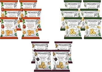 Primadeli - Taste Adventure - Tomato & Oregano Bites, Truffle Bites, Rosemary Bites - Vegan - (Variety Box) - 25g x 16 bags