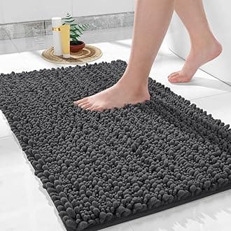 Yimobra Bathroom Rugs Non Slip Washable 32x20 Inch - Ultra Soft Absorbent Chenille Bath Mat, Quick Dry Shaggy Floor Carpet for Tub Shower, Dark Gray Home Decor Accessories