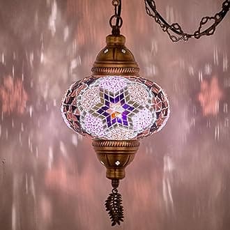 Authentic Turkish Plug in Pendant Light, 6.5" Big Size Globe, Made in Turkey, Turkish Moroccan Mosaic Ceiling Hanging Pendant Light Fixture Lamp, Swag Plug-in with 15ft Cord and Chain