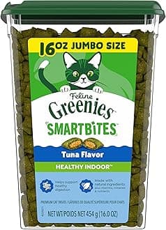 FELINE SMARTBITES Hairball Control Crunchy and Soft Natural Cat Treats, Tuna Flavor, 16 oz. Tub