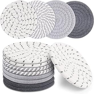 Lezmarket 8 Pcs Coasters for Drinks Absorbent, 4 Colors Absorbent Drinks Coasters, Minimalist Cotton Woven Coaster Set for Home Decor Tabletop Protection Suitable for Kinds of Cups, 4.3 Inches.