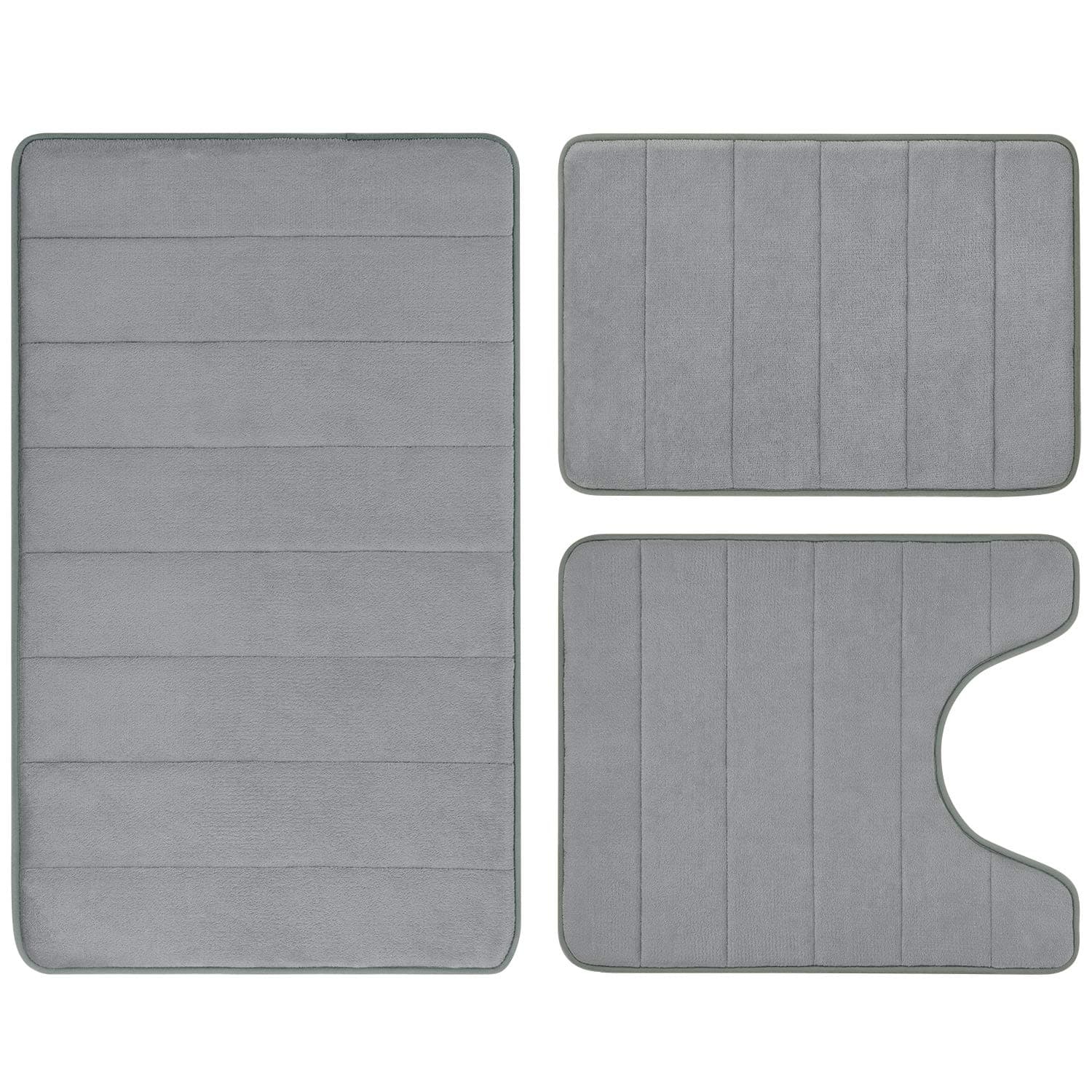 BYSURE Bathroom Rug Set Memory Foam Non Slip Extra Soft Absorbent Machine Washable and Dry Pedestal Mat Set for Bathroom Floor Grey 3 Pieces