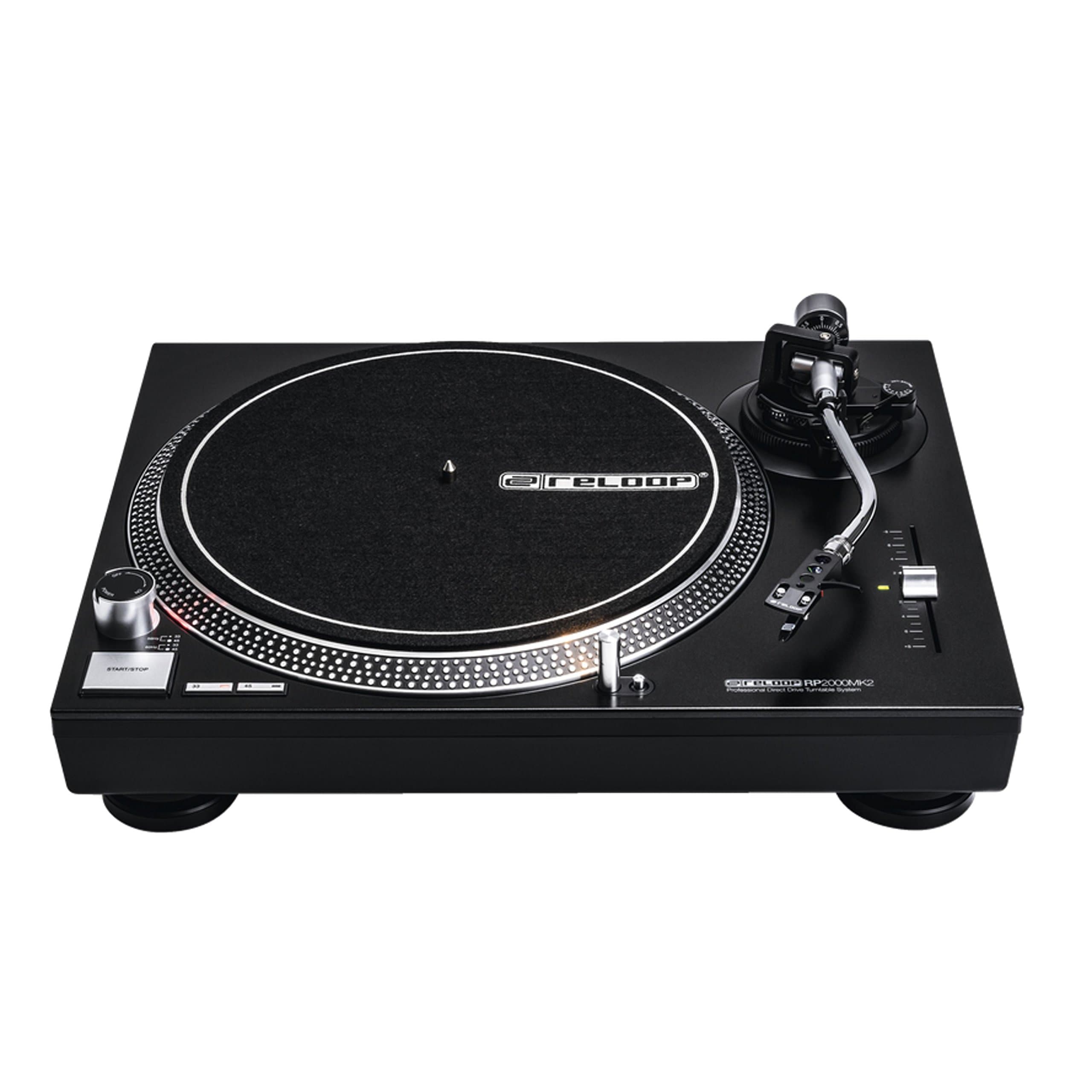 Reloop RP-2000 MK2 DJ turntable with quartz-controlled direct drive and phono / line output, black metallic