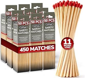 11-Inch Extra Long Wooden Safety Matches (9 Pack) - Ideal for Lighting Fireplace, Candles, Grills & Camping Firepits - Strike on Box - Heavy Duty Long Matches for Fireplace - 450 Count