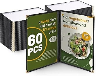 WeChef 60 Pack Restaurant Menu Covers 8.5 x 14inch Book Style 2 Pages 4 Views
