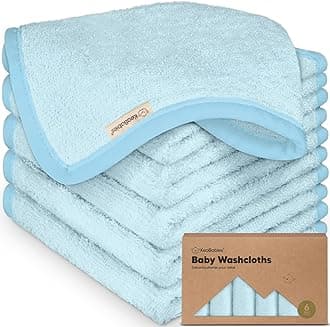 KeaBabies 6-Pack Organic Bamboo Washcloths - Soft, 10" Square Baby Washcloths - Face Towel for Baby, Adult & Infant - Bravo Blue