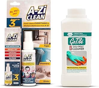 Bathroom Deep Cleaning Combo | A-Zi Clean 50ml & GoTile Pro 500ml | A-Zi Cleans Taps, Bathtubs, Sinks & Shower | Gotile Removes Hard Water Stains, Limescale, Cement, Grease & Grime | Restores Shine