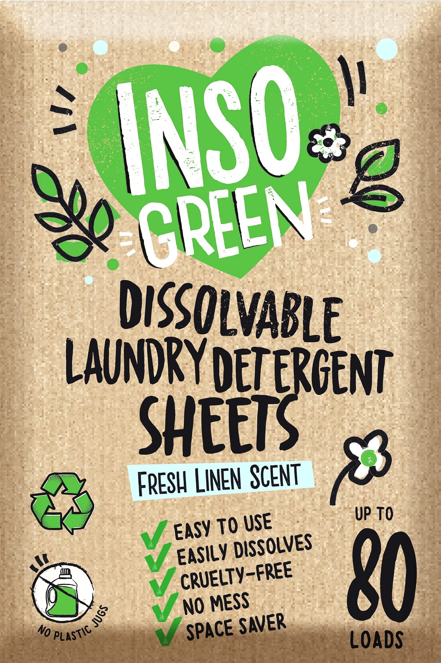 Eco Laundry Detergent Sheets - 80 Loads, No Plastic Jug - 40 Washer Sheets for No Mess & Space-Saving Travel