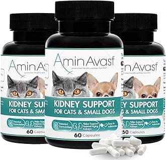 - AminAvast Kidney Support Supplement for Cats and Small Dogs, 300mg 3-Pack - Promotes Natural Kidney Function - Aids in Health and Vitality of Aging Kidneys - Easily Administered - 60 Sprinkle Capsules