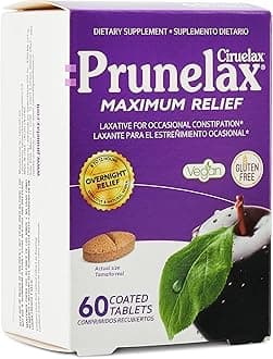 Ciruelax Maximum Relief Laxative Tablets with Natural Senna for Occasional Constipation, Senna Extract, Vegan & Gluten-Free, Gentle Overnight Relief - 60ct