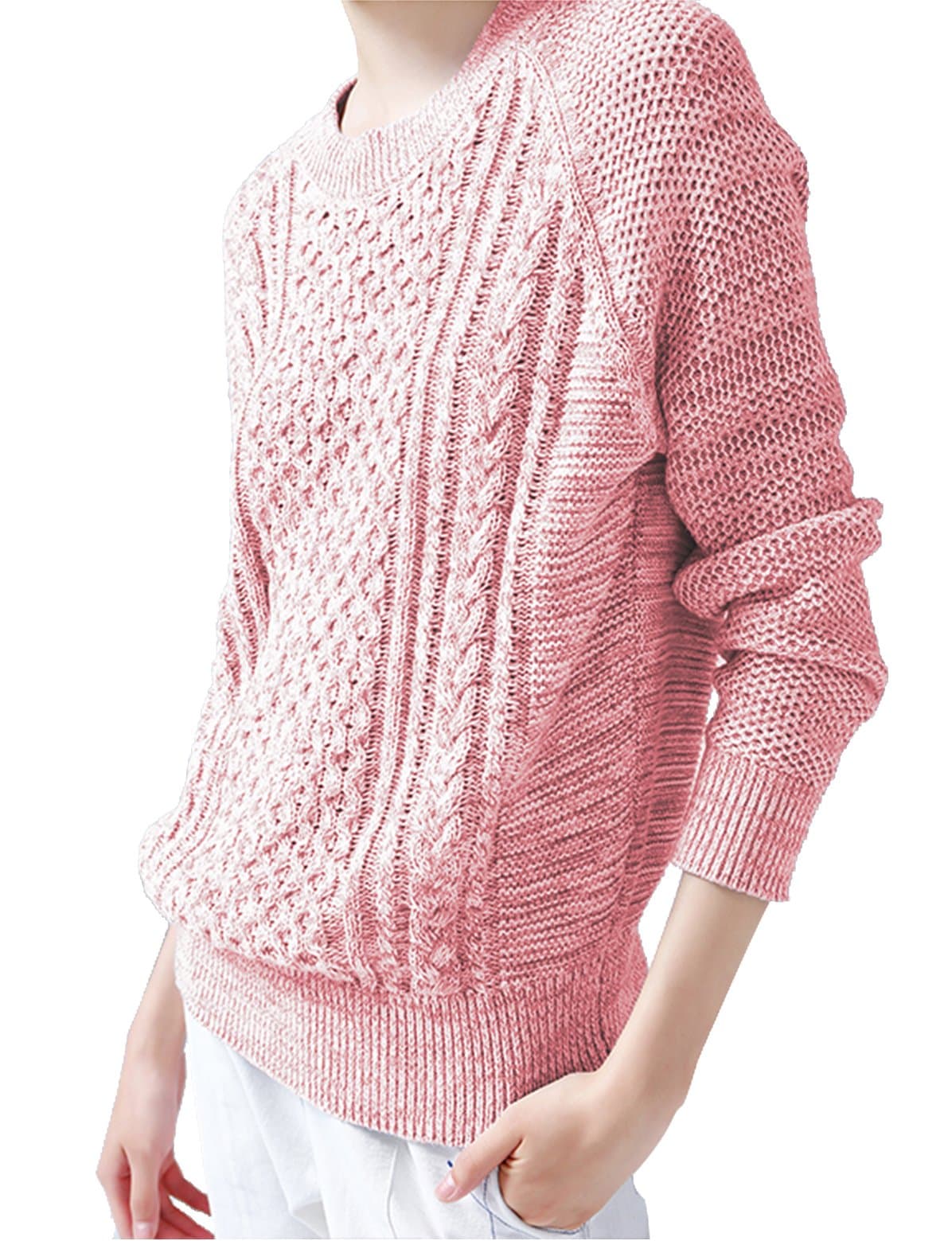 PRETTIGO Loose Fitted Knitted Pink Sweatshirt Pullover Sweater