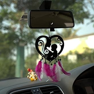 M H Villa Maa Car Hanging Dream Catcher for Stylish Car Decoration Items Interior, Handmade Boho Charm Car Hanging Accessories Interior, Feathered Ornament Car Mirror Hanging Gift