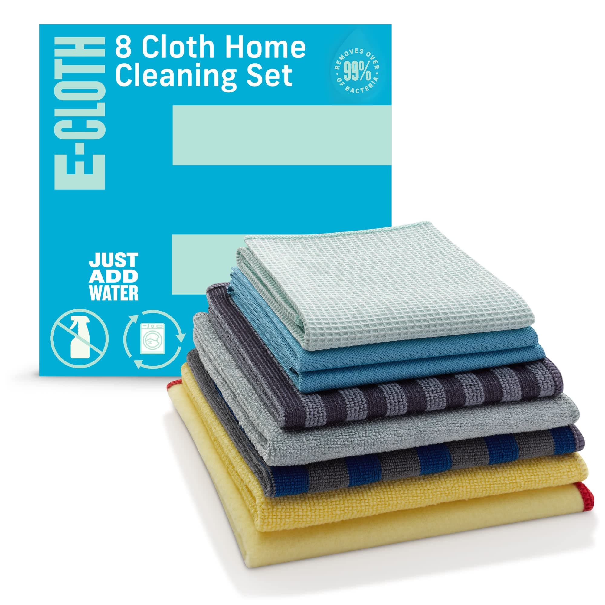 E-Cloth Home Cleaning Set, Premium Microfiber Cloth, Household Tools & Supplies for Dusting, Bathroom, Kitchen Cars, Washable Reusable, 100 Wash Guarantee, 8 Piece Set