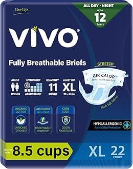 VIVO Organic Cotton Overnight Sensitive Skin Adult Incontinence Diaper Briefs with Tabs, X-Large 22 Count