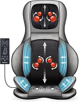 COMFIER Shiatsu Neck Back Massager with Heat, 2D ro 3D Kneading Massage Chair Pad, Adjustable Compression Seat Massager for Full Body Relaxation, Father's Day Gifts,Dark Gray