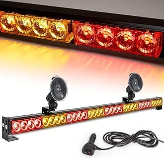 Amber/Red Emergency Strobe Light Bar 36 In 13 Flash Patterns Traffic Advisor Warning Hazard Windshield Safety Lights Bar with Cigar Lighter for Police Vehicles, Truck (35.5 Inch, Yellow/Red 32 Led)