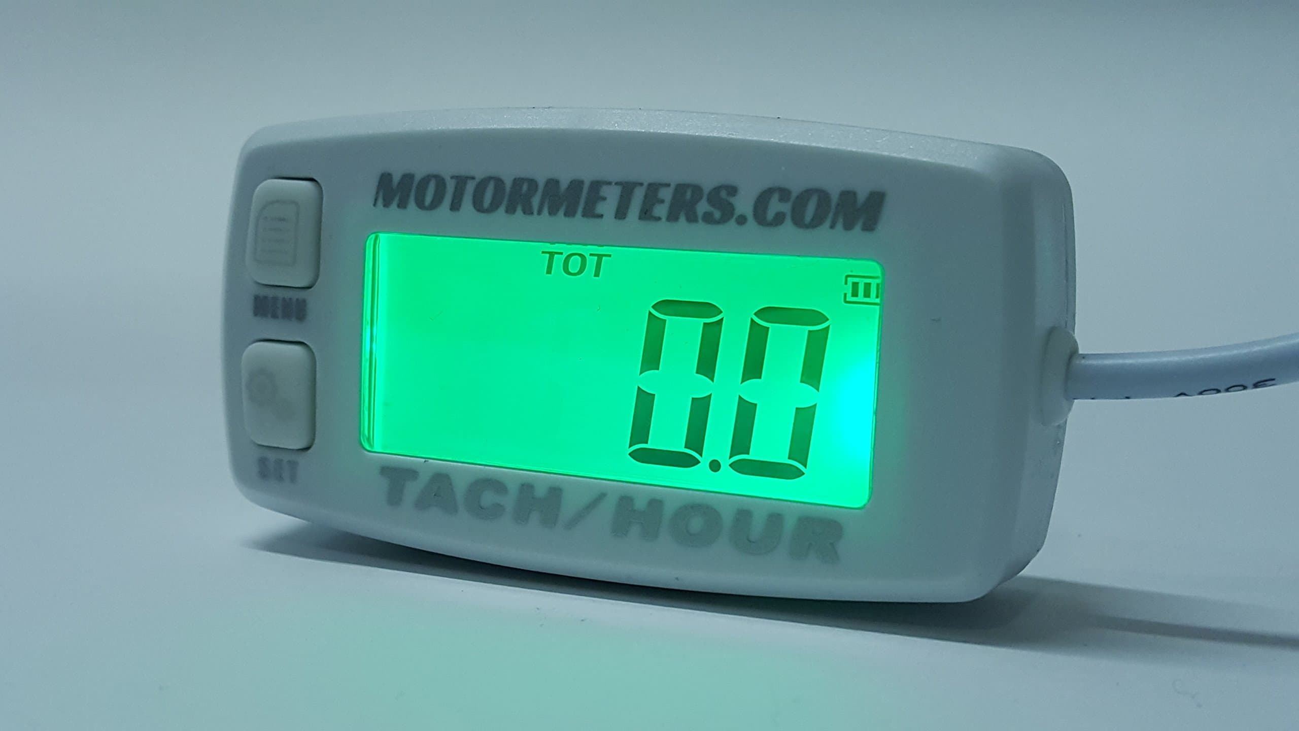 Motormeters White Digital Back-light Hour Meter Tachometer - Water Proof