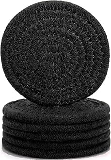 ABenkle Woven Coasters for Drinks Set of 6, Boho Absorbent Drinking Coaster, 4.3 Inch - Perfect Housewarming Gift, Home Decor, Bar Essentials for Coffee Table