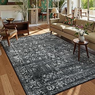 Lahome Washable Rug for Bedroom 6 x 9 Inch Large Black Bedroom Soft Vintage Rug Non-Slip Stain Resistant Indoor Dining Decor