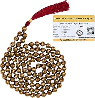 Crystal Heaven Certified Copper Hematite Crystal Japa Mala Ganthi For Unisex Adult - 108 Beads Buddhist Prayer Beads - AAA Grade Original Healing Gemstone Agate Mala for Yoga Meditation