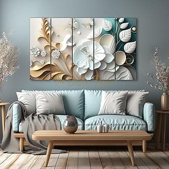 The Castle Decor-White Flower European Style painting with frame Big Size (27x48) Wall Art for living room,Bedroom,Drawing room,Hotels-Wooden Framed-Digital Painting