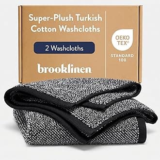Brooklinen Super-Plush Turkish Cotton Washcloths - Set of 2 - Cotton, 820 GSM, Highly Absorbent, Machine Washable, Perfect for Home & Bathroom (13" x 13", Marled Black)
