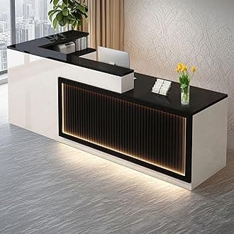 L Shaped Reception Desk, Solid Wood Front Desk with Counter & Lockable Drawers, Retail Checkout Customer Service Counter for Home Office Lobby Store,(G,70.9in-Right)