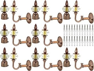 NATURAL Heavy Duty Aluminum Royal Luxury Design Curtain Bracket/Finial and Curtain Support with Screw/Wallplug for Window & Door Curtain Fittings Suitable Upto 1 Inch Pipe. (8 Set, Rose Gold)