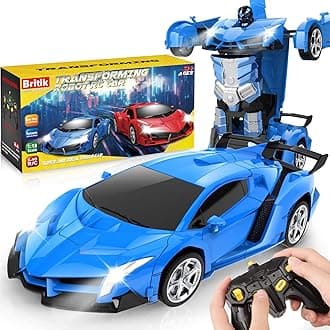 – Toys for Kids 3-8 Year Old: Transforming Remote Control Car Toys Gifts for Boys Age 3 4 5 6 7 8 Birthday Presents Toy for Toddler Transformable 2 in 1 Robot RC Car Toy 360° Rotating-Blue