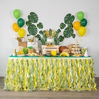 BLUEKATE Lemon Green Table Skirt. 6ft Table Skirt with Double Layer Organza! Jungle Theme Decorations, Birthday, Tropical Party Decorations. Tutu Table Skirts for Rectangle Tables 6ft
