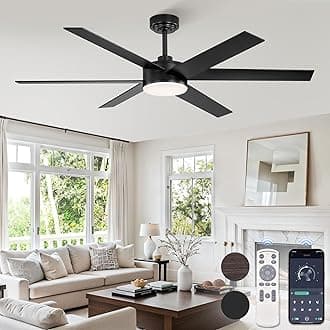 56 Inch Ceiling Fans with Lights and Remote, Reversible 6 Blades, Dimmable, 3000K-6000K Adjustable, Outdoor Ceiling Fans for Patios, Large Ceiling Fan for Indoor or Covered Outdoor-Black