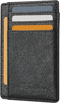 Travelambo Front Pocket Minimalist Leather Slim Wallet RFID Blocking Medium Size, Cross Black, Minimalist