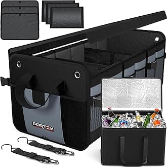 FORTEM Car Boot Organiser, SUV Boot Tidy, Trunk Storage, Collapsible Multi Compartment Car Organiser, Non Slip Bottom, Adjustable Securing Straps, Foldable Cover (110L)