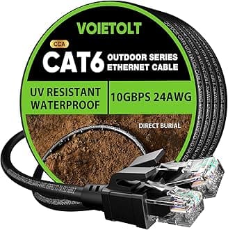 Outdoor Cat 6 Ethernet Cable 100m, Water Resistant Direct Burial LLDPE UV Jacket - 24AWG 10Gbps High Speed Gigabit Internet Network Cable - CCA, UTP with 80 Ties - Black