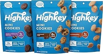 HighKey Sugar Free Cookies Variety Pack - 6.75oz Keto Snacks Zero Carb No Sugar 3-Pack Chocolate Chip Cookie, Snickerdoodle, Brownie Bites Low Carb Gluten Free Diabetic Snack Diet