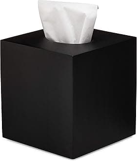 Essentra Home Matte Black Collection Square Tissue Box Cover
