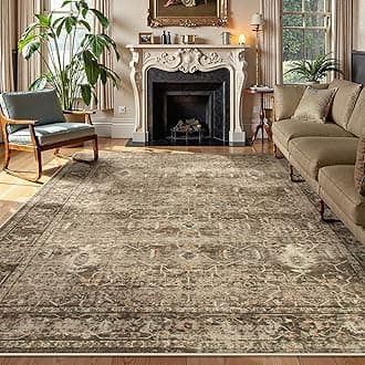 Vintage 9x12 Washable Brown Rugs for Living Room Bedroom, Boho Dining Room Rugs for Under Table, Soft Non Slip Indoor Throw Carpet for Home Office Playroom (9x12ft,Brown)