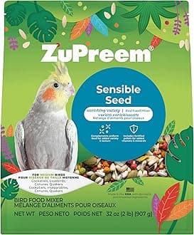 ZuPreem Sensible Seed Bird Food, Cockatiel, Lovebird, Quaker, Small Conure, Seed and Pellet Blend for Medium Birds, Food Mixer Topper, Enriching Variety, Made in the USA, (M, 2 lbs)