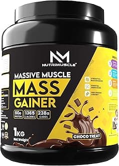 Nutrimuscle Massive Muscle Mass Gainer -1 Kg - Choco Treat (Chocolate) Flavour - for Mass, Muscle, Power & Strength Gain -Contains CREATINE MONOHYDRATE - High protein Gainer