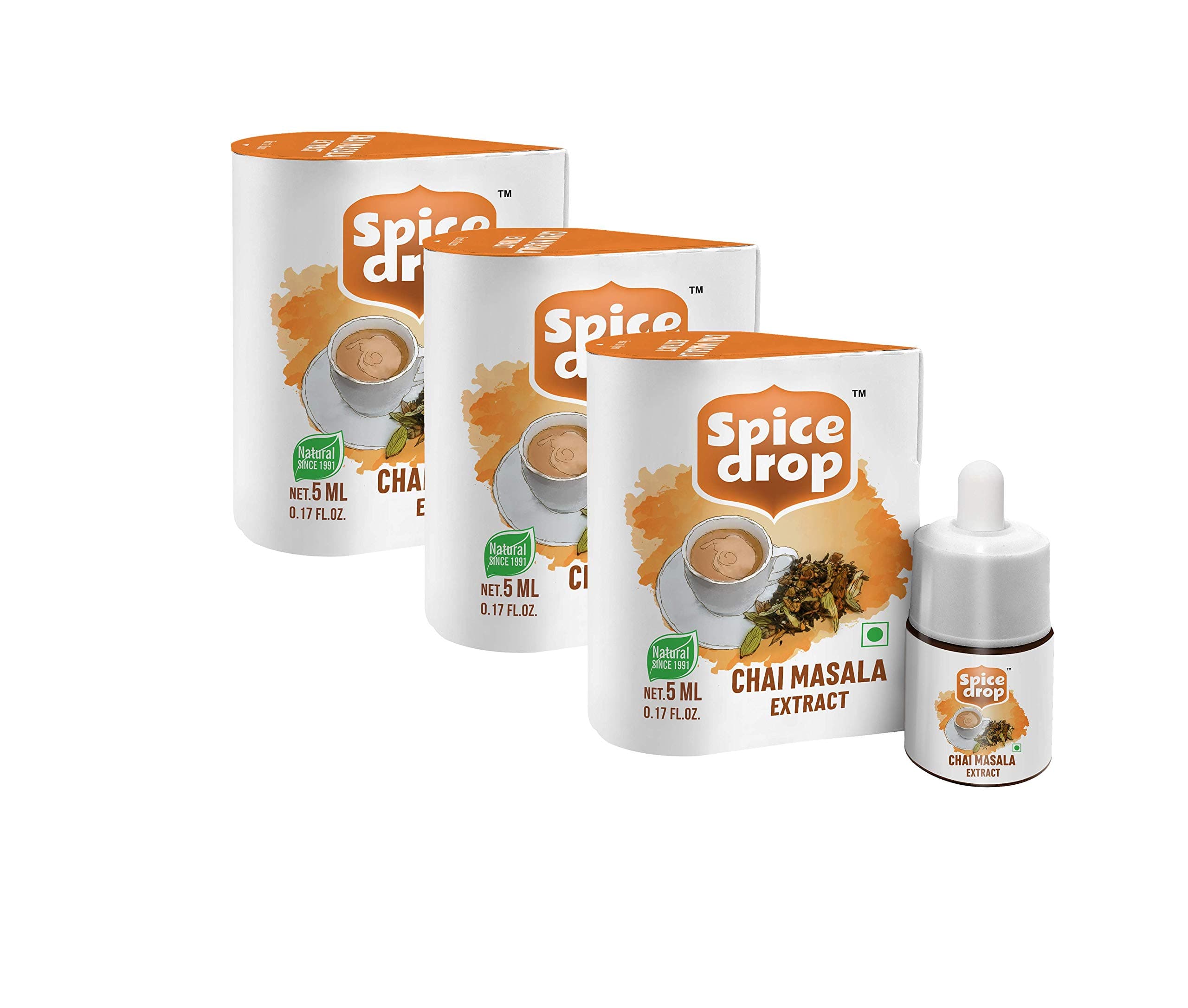 Spice Drop Chai Masala Extract | Authentic Tea Masala Drops | No preservative | 5 ml (Pack of 3 x 180 Drops)| 1 drop per cup of tea | Combo flavors 900 cups | 1 bottle of 5ml equal to 125 grams