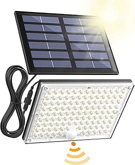 SUPERDANNY Solar Motion Sensor Outdoor Flood Lights with 113 Bright LEDs, Dusk to Dawn Outside Flood Lights with 16ft Cable IP65 Waterproof, Security Light for Garden Barn Porch 1 Pack