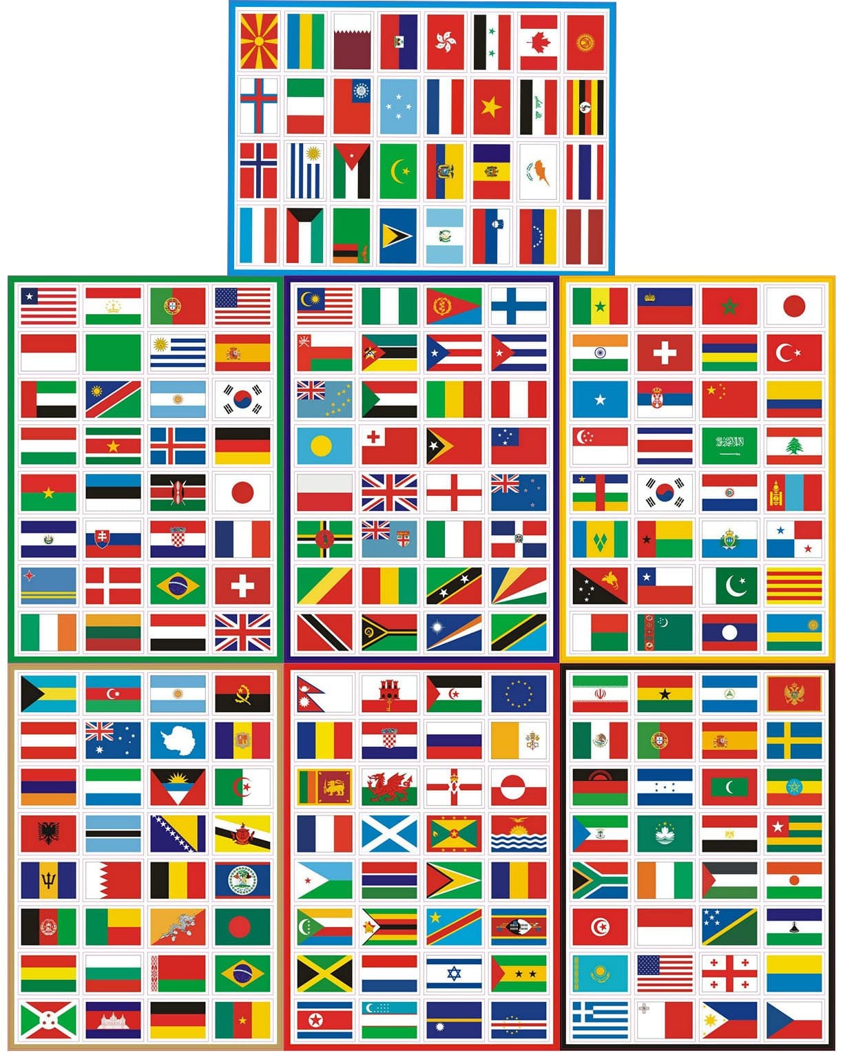 TamBee Countries Flags Stickers 224PCS Multi Territorial Maps Nations Patterns Face Sticker Travel Stickers Children's Room Decor Labels Football Team World Cup A4 7PACKS Olympics