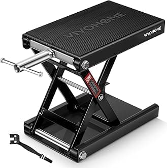 VIVOHOME 1100 LBS Motorcycle Lift Scissor Jack, Wide Deck Hoist Stand, Height Adjustable Center Stand with Crank, Steel Lift for Cruiser, Dirt Bike, ATV - Black