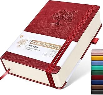 Lined Journal Notebook -365 Pages A5 Thick Journals for Writing Ruled Notebook, Hardcover Leather Journal for Women Men, Daily Notebook for Work, Note Taking, 100Gsm Lined Paper( 5.7'' X 8.3'' Wine)