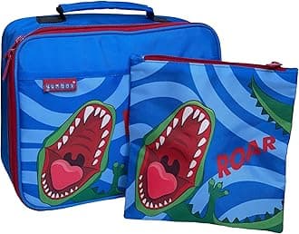 Classic Lunch Bags Classic Lunch Bag, Insulated, Water Resistant Fabric, Fun Kids Prints, Interior and Exterior Pockets, Zip Closure (Dino Plus Sandwich Bag)