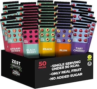 Fruit Snacks by Zest Delites, Fruit Leather Bars, Healthy Snacks for Adults & Kids, Vegan, Apple-Based, Strawberry, Peach, Blackberry, Plum, Tart Cherry, Bulk 0.88 oz x 50