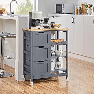 Yaheetech Kitchen Island Cart on Wheels with Storage, Rolling Bar Cart with Solid Wood Top and 3 Drawers, 3 Removable Shelves, Serving Utility Carts for Dining Room/Small Kitchen, Dark Gray